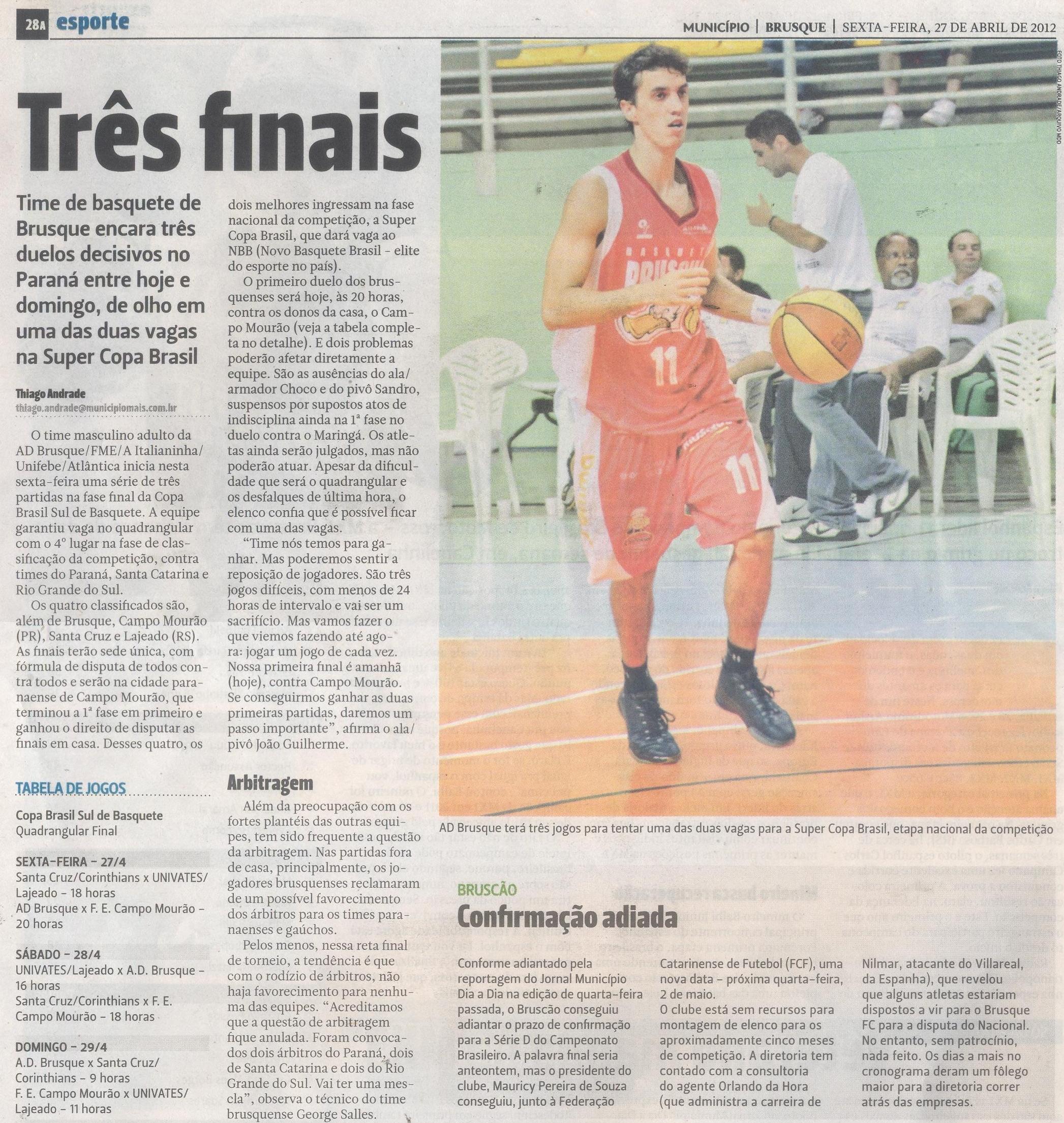 Patrocínio UNIFEBE equipe Basquete de Brusque