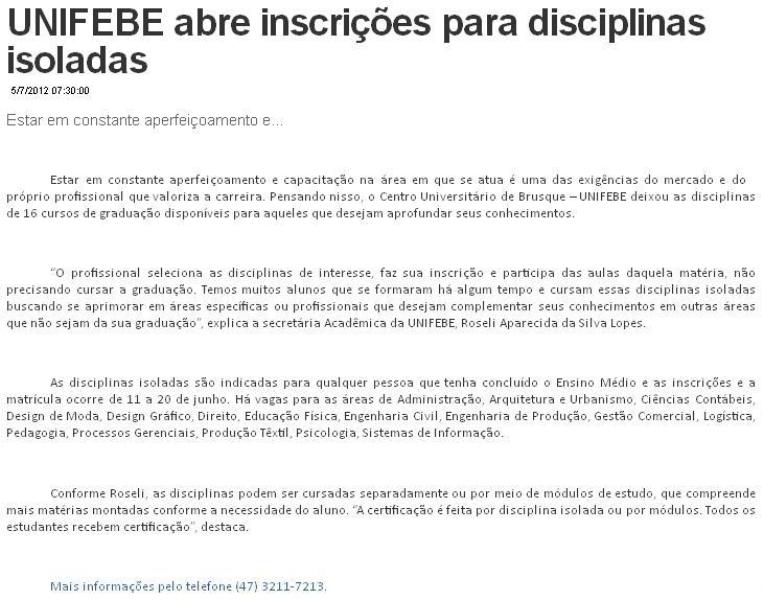 UNIFEBE abre inscrições para disciplinas isoladas