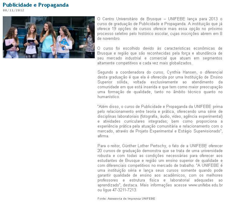 Publicidade e Propaganda na UNIFEBE