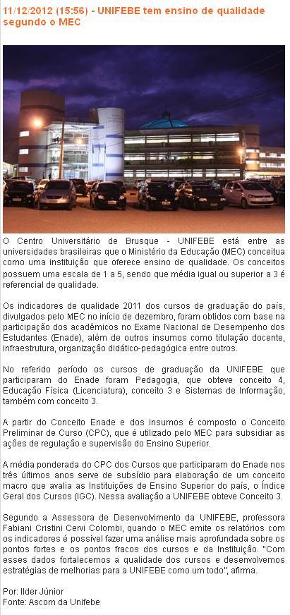 UNIFEBE tem ensino de qualidade segundo o MEC