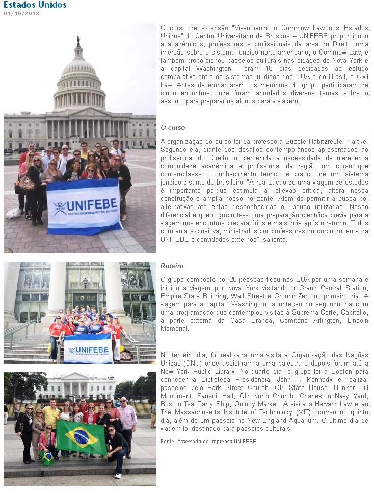 Curso de Extensão da UNIFEBE faz viagem aos Estados Unidos
