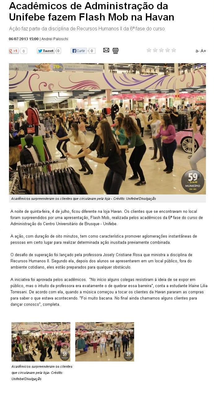 Acadêmicos de Administração da UNIFEBE fazem Flash Mob na Havan