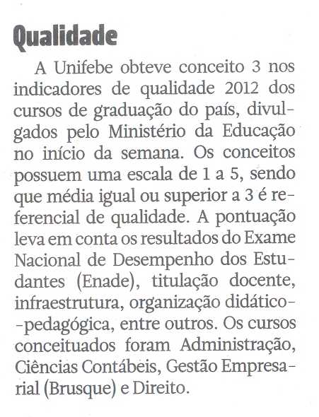 UNIFEBE obtém conceito 3 nos indicadores de qualidade
