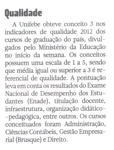 UNIFEBE obtém conceito 3 nos indicadores de qualidade