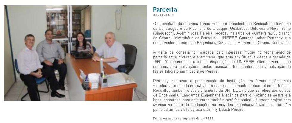 UNIFEBE fecha parceria com a empresa Tubos Pereira