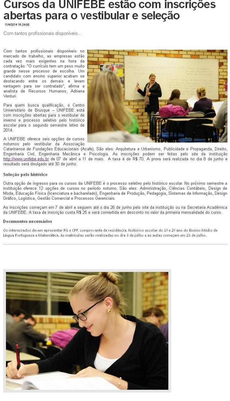 Inscrições abertas para o vestibular e seleção UNIFEBE