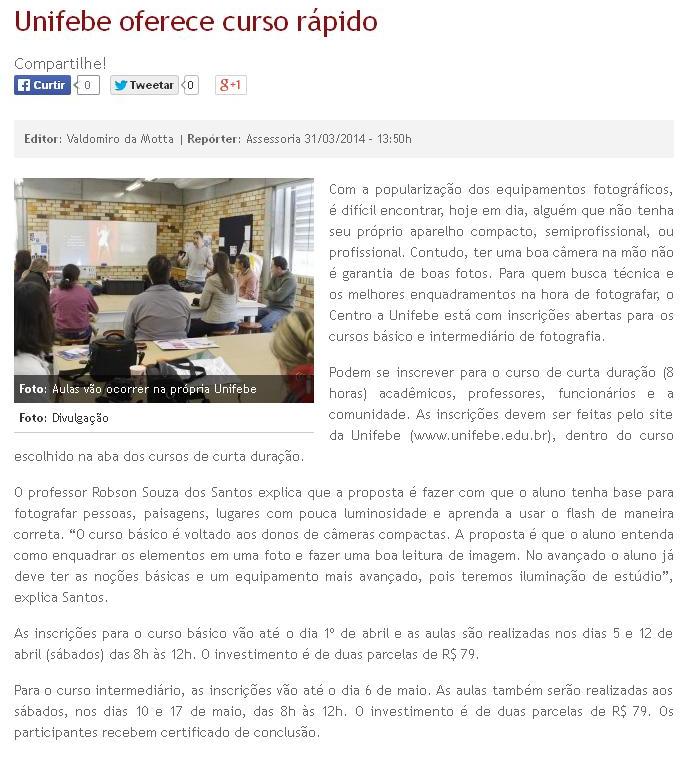 UNIFEBE oferece curso rápido de fotografia