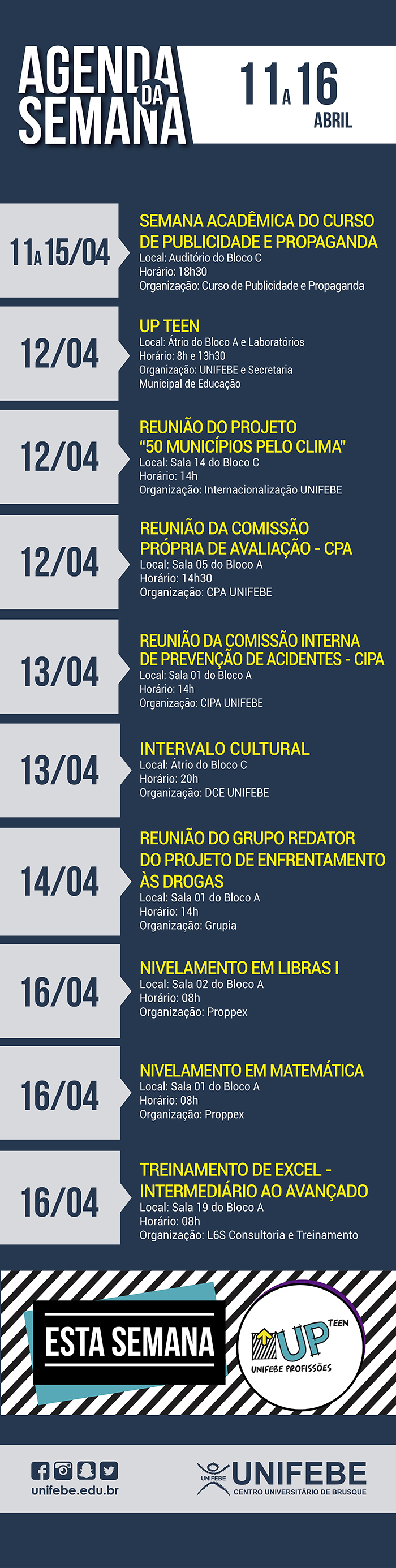 Agenda da Semana – De 11 a 16 de abril