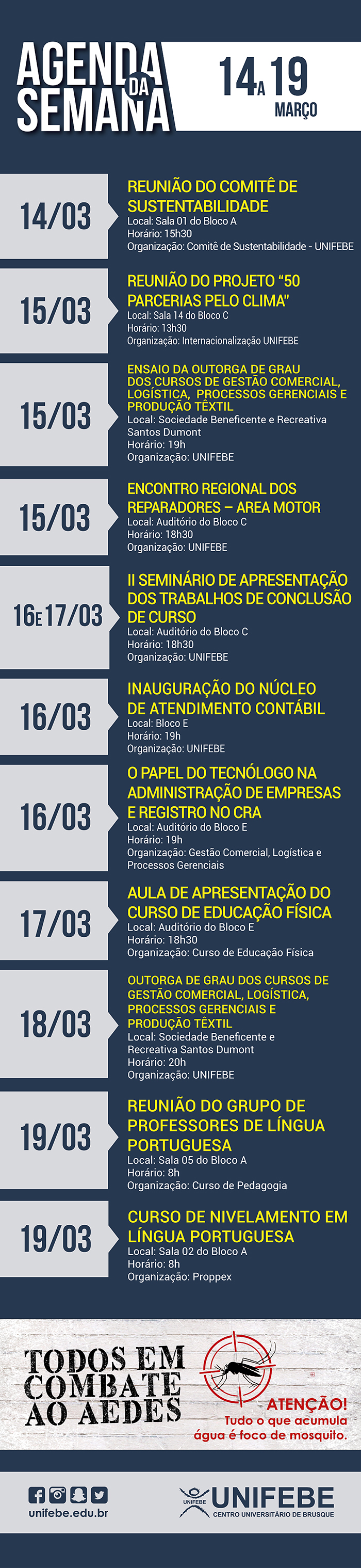 Agenda da Semana – De 14 a 19 de março