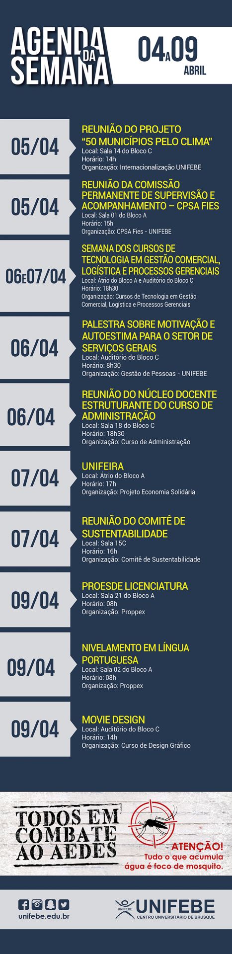 Agenda da Semana – De 4 a 9 de abril