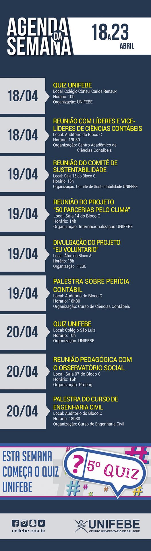 Agenda da Semana – De 18 a 23 de abril