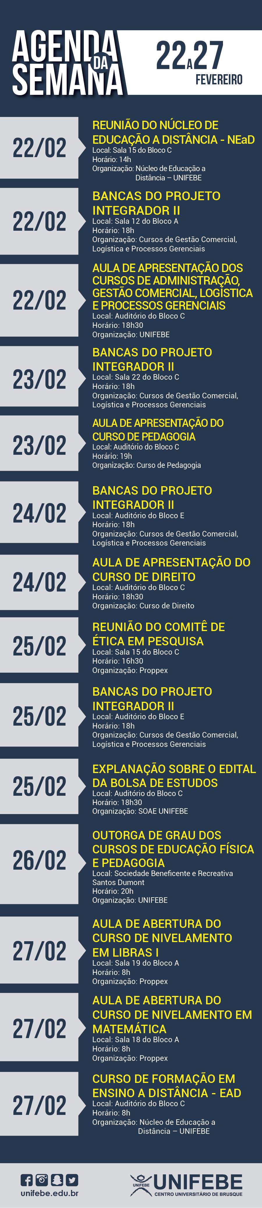 Agenda da Semana – De 22 a 27