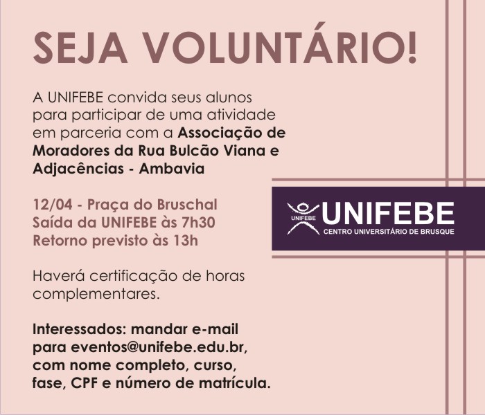 Inscrições abertas para trabalho voluntário em evento da Ambavia