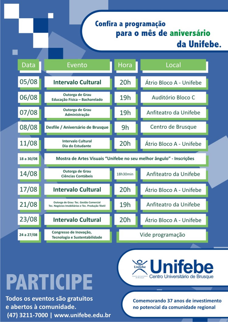 Programação de Aniversário da Unifebe