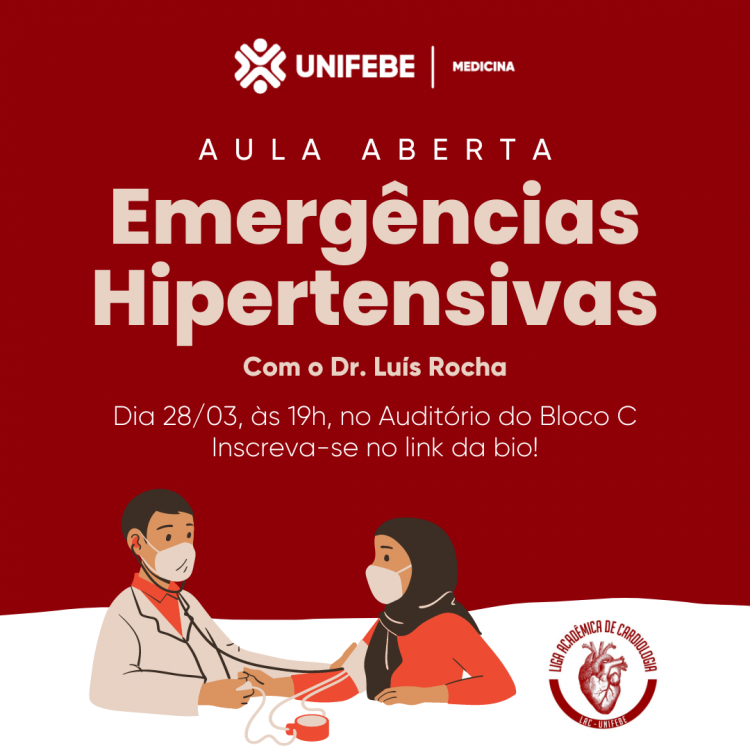 Aula aberta sobre Emergência Hipertensiva será realizada na próxima terça-feira (28)