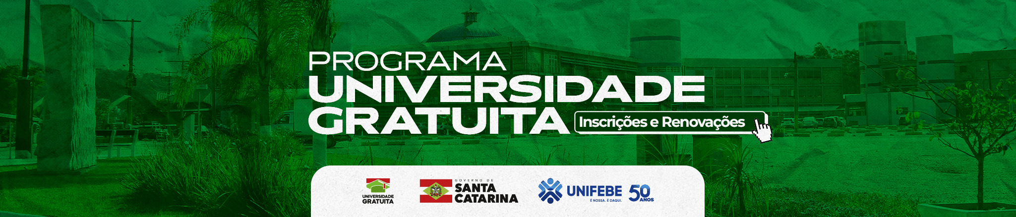 Banner desktop site Universidade Gratuita Inscrições e Renovações - com rodapé