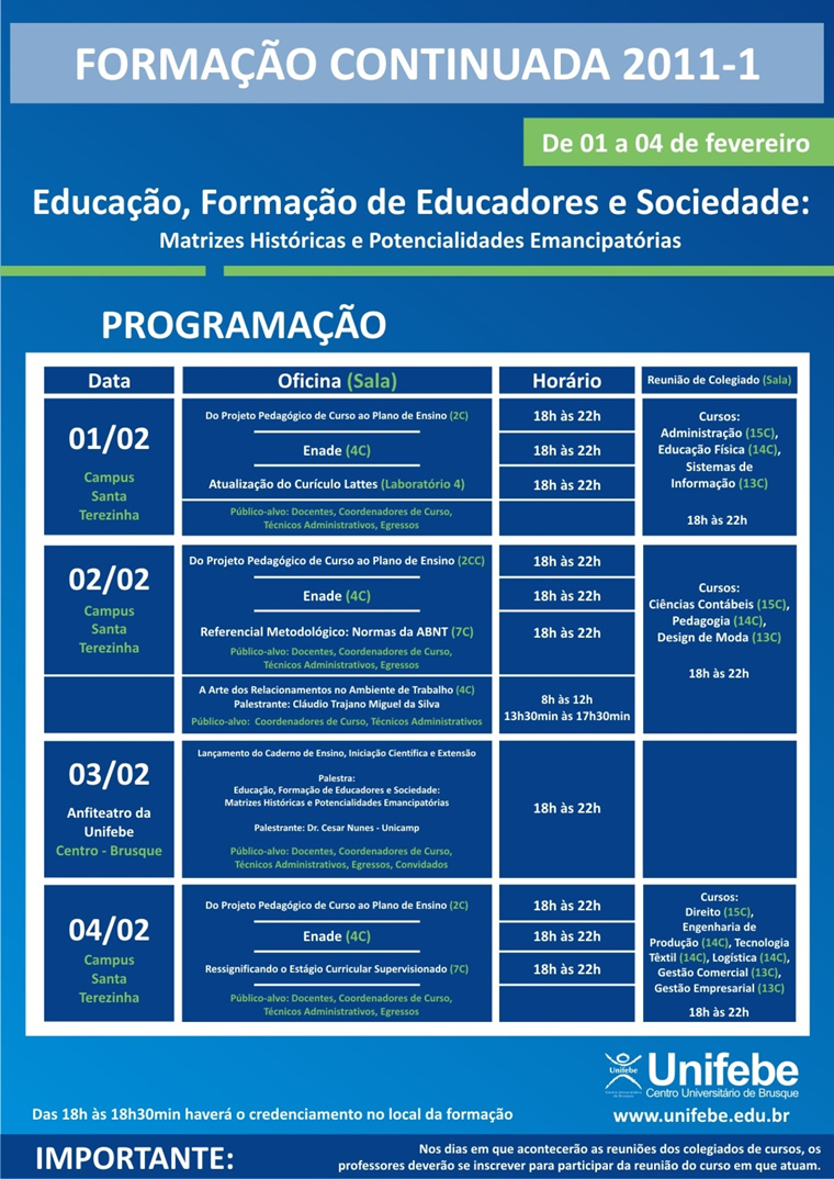 Programação da Formação Continuada 2011/1