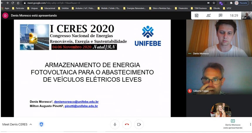 Pesquisa sobre o armazenamento de energia fotovoltaica é apresentada por acadêmico da UNIFEBE no Congresso Nacional de Energias Renováveis