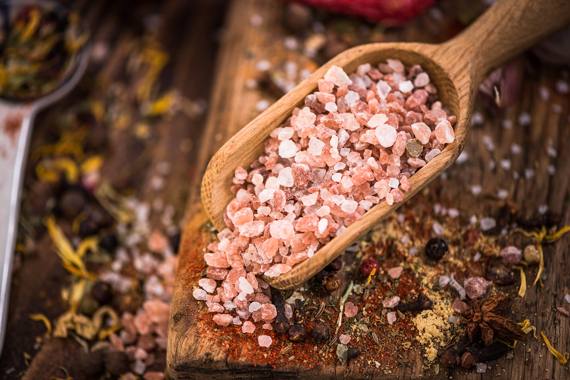 Himalayan salt on wooden spoon