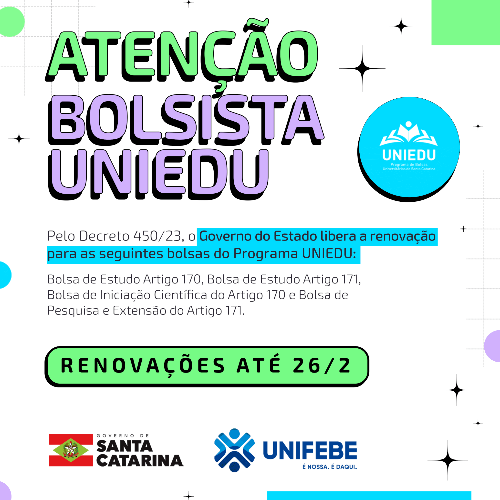 Programa UNIEDU abre período para renovação de bolsas de estudo