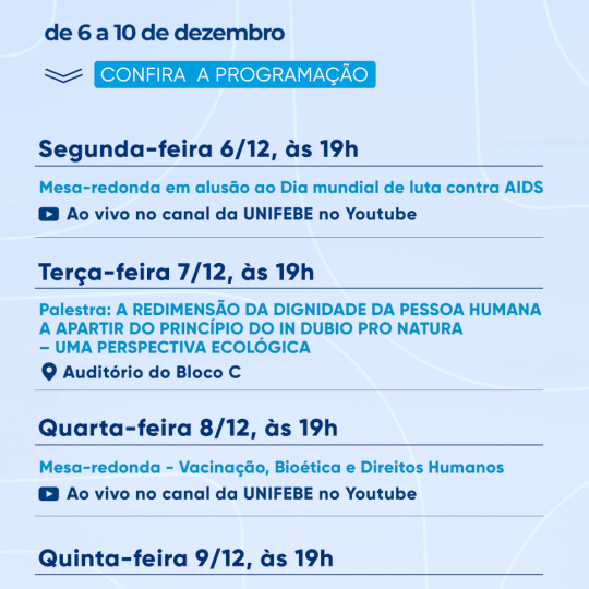 PROGRAMAÇÃO Semana de direitos humanos e cidadania + saúde